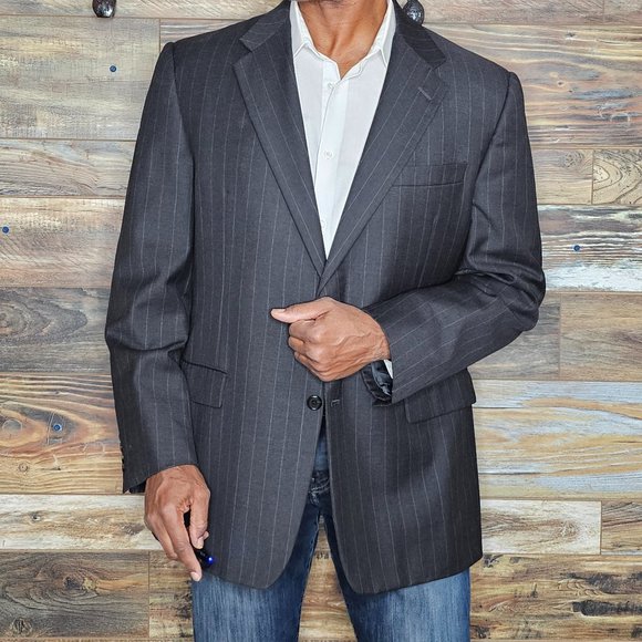 Hickey Freeman Loro Piana Wool Charcoal Gray Striped Blazer Sport Jacket 44R - Picture 4 of 11